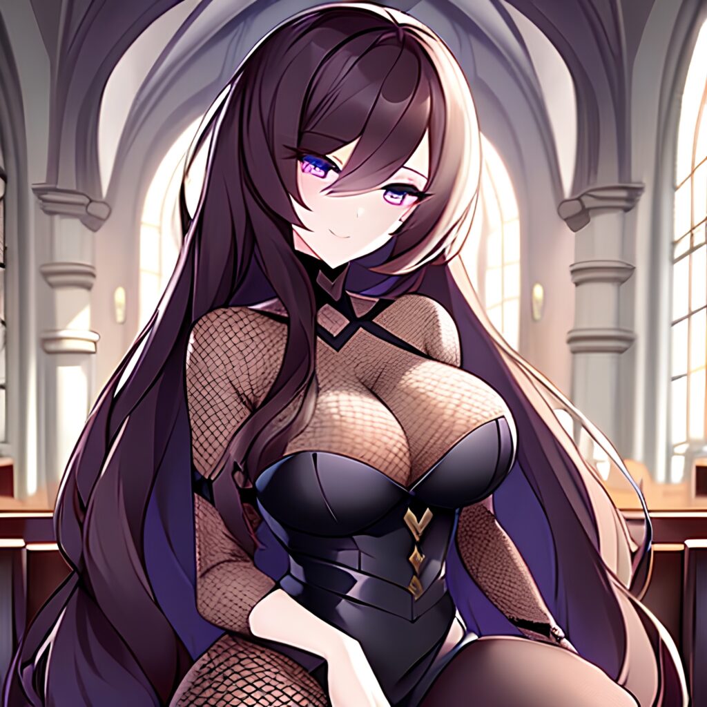 church woman long hair messy hair fishnet brunette