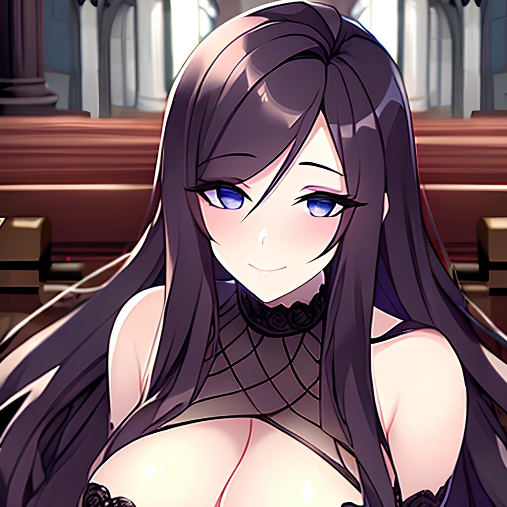 church woman messy hair brunette fishnet long hair
