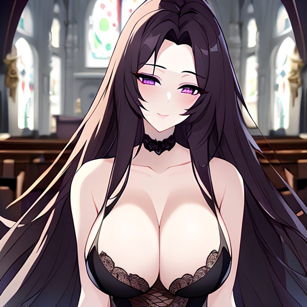 church woman messy hair brunette long hair fishnet