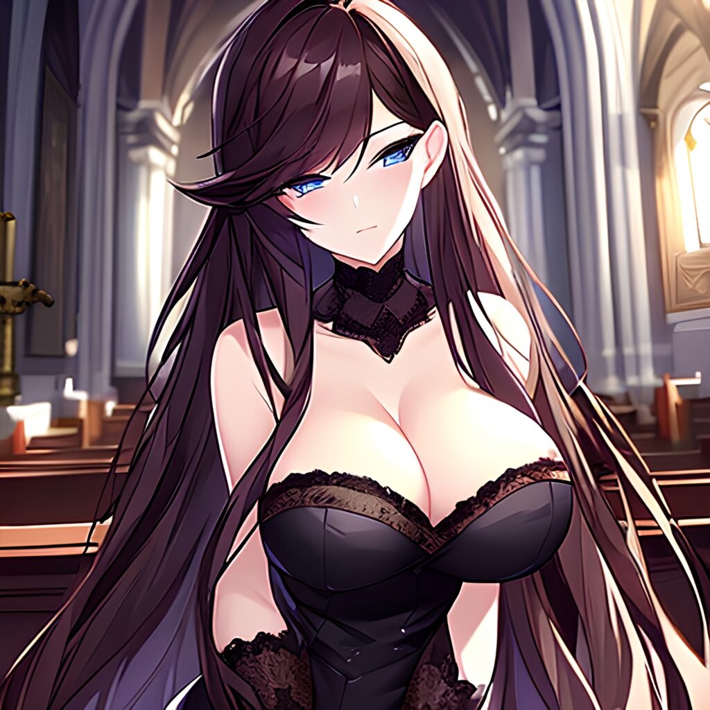 church woman messy hair brunette long hair fishnet 