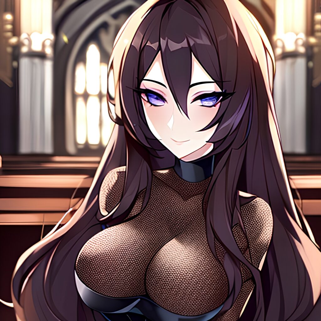 church woman messy hair brunette long hair fishnet 