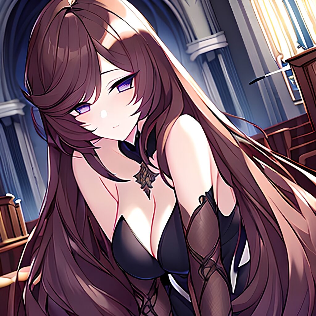 church woman messy hair fishnet long hair brunette
