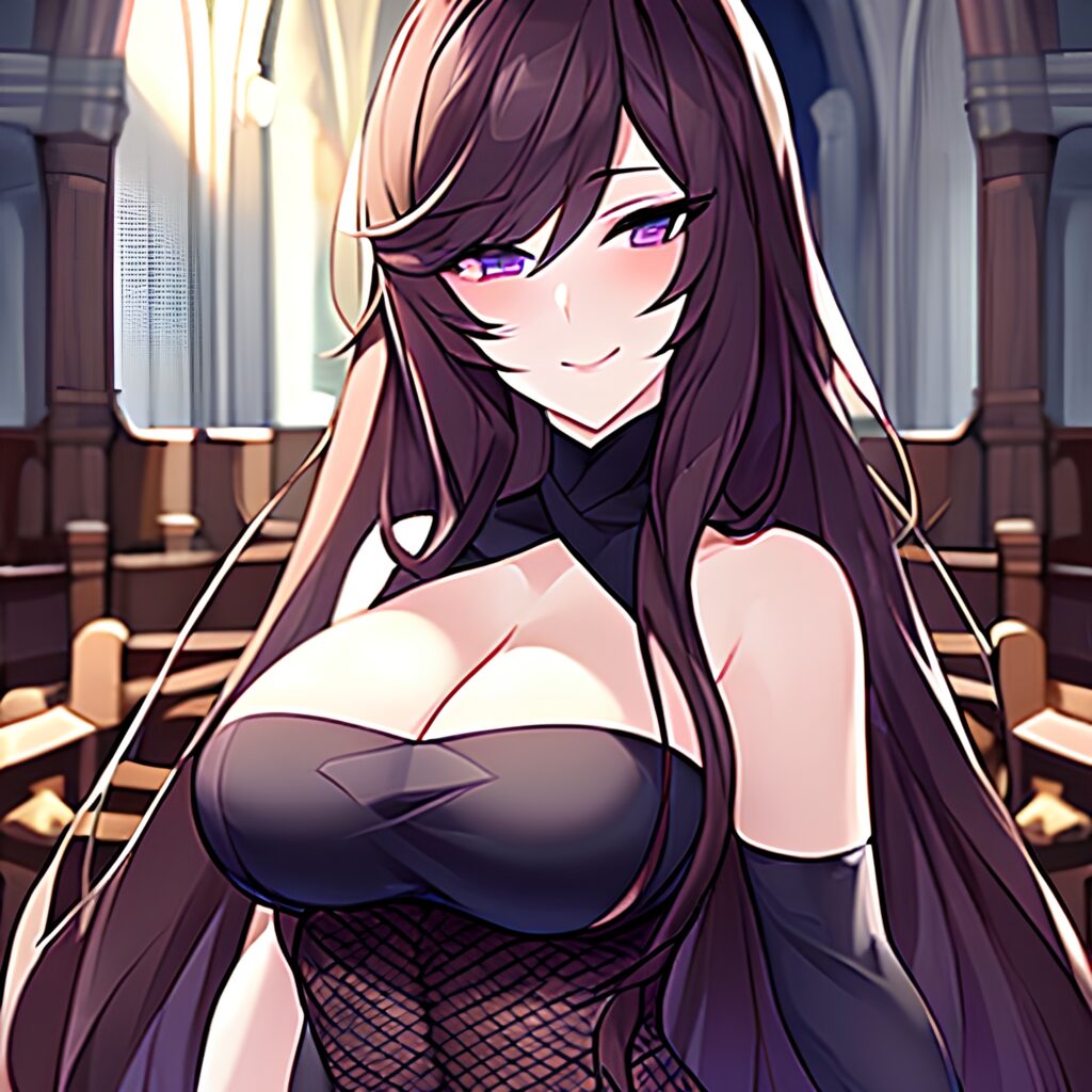 church woman messy hair long hair brunette fishnet