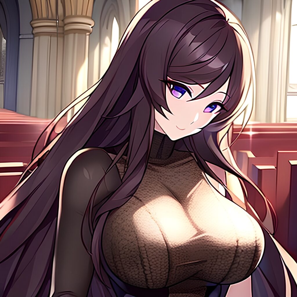 church woman messy hair long hair brunette fishnet 