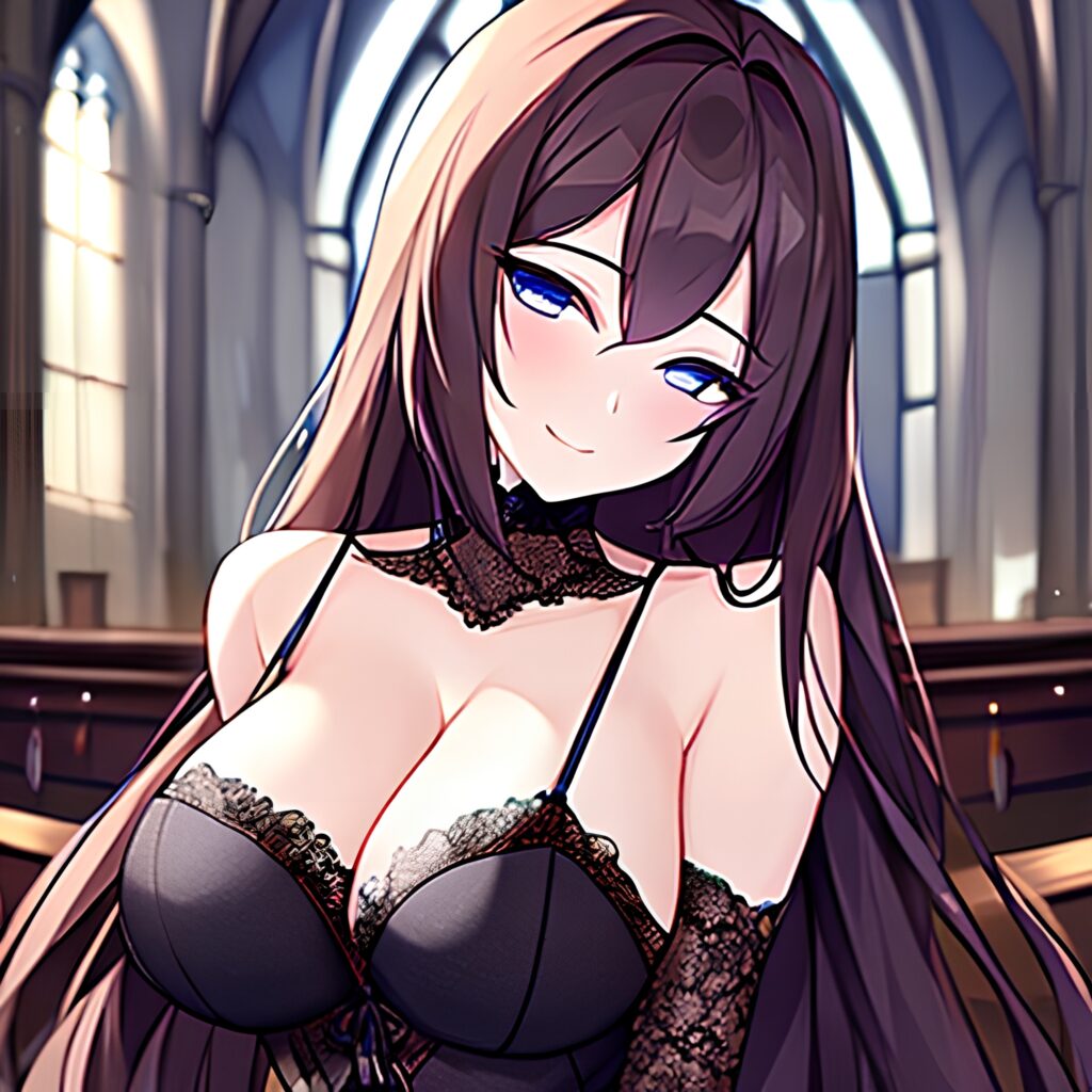 church woman messy hair long hair brunette fishnet 