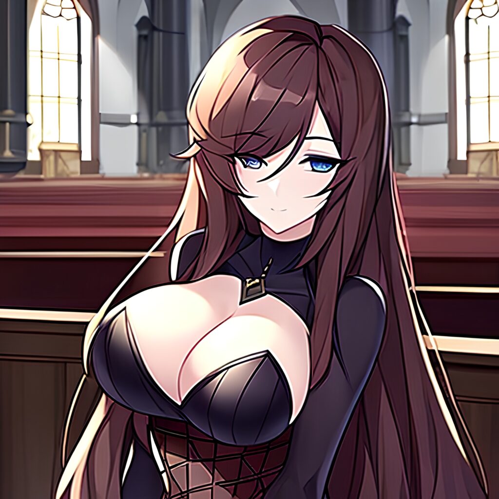 church woman messy hair long hair brunette fishnet