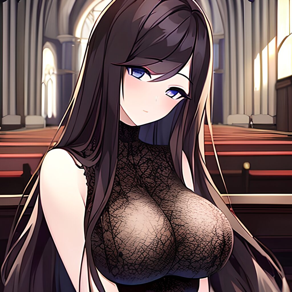 church woman messy hair long hair brunette fishnet 