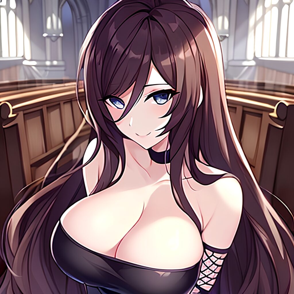 church woman messy hair long hair fishnet brunette 