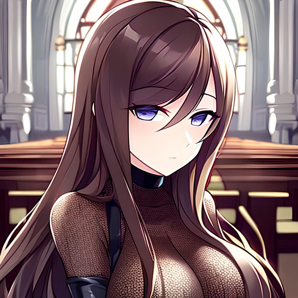 church woman messy hair long hair fishnet brunette 