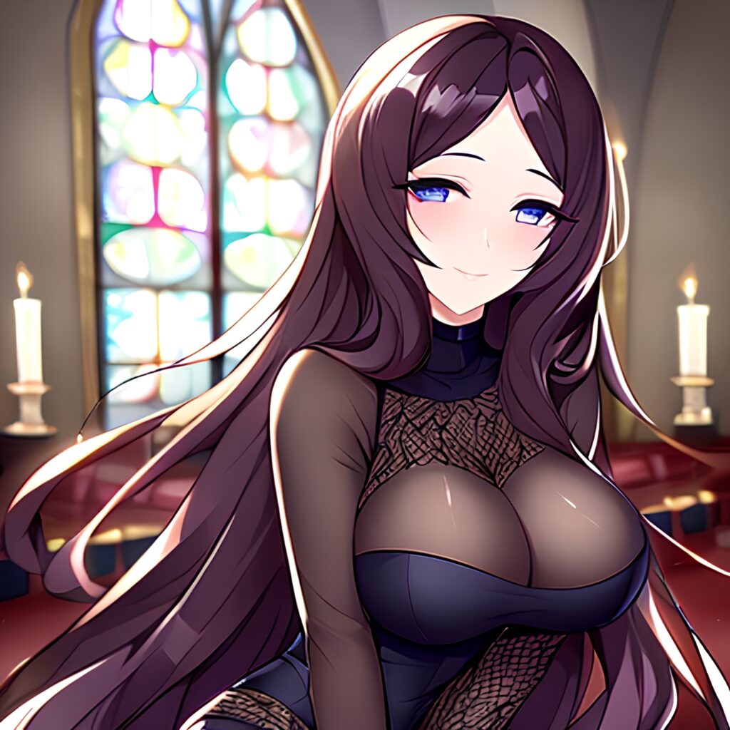 fishnet brunette church long hair woman messy hair 