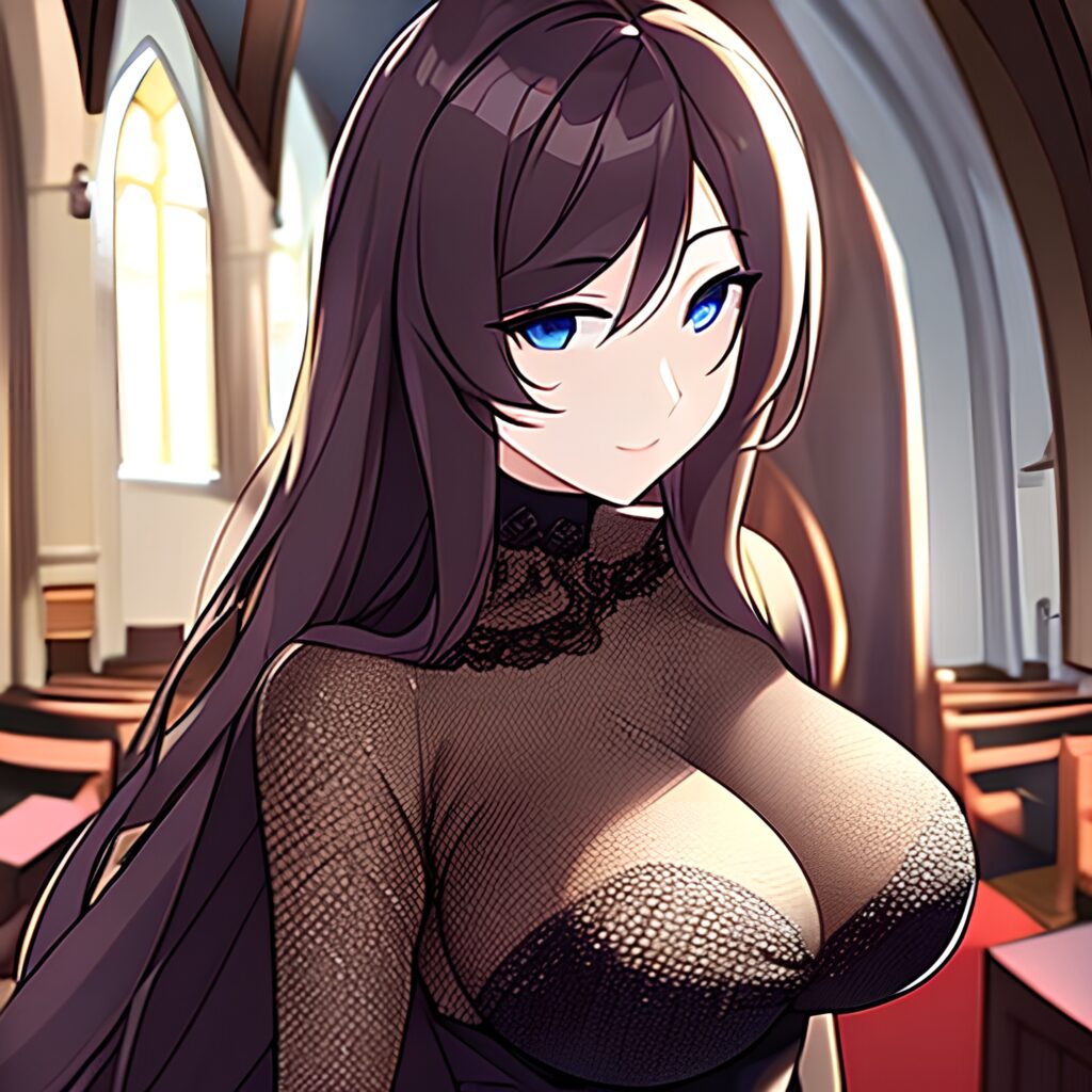 fishnet brunette church long hair woman messy hair 