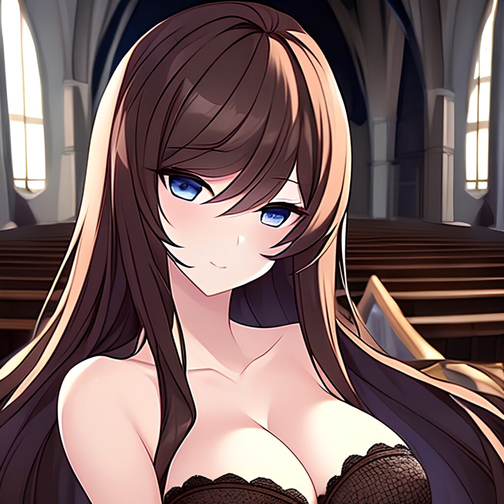 fishnet brunette church messy hair long hair woman 