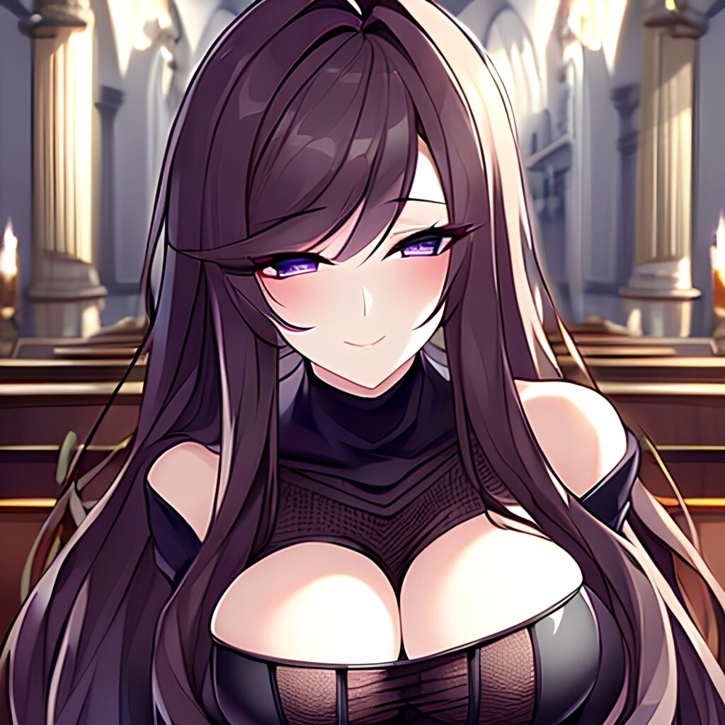fishnet brunette church messy hair long hair woman