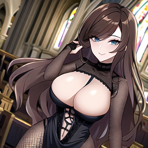 fishnet brunette church messy hair woman long hair 