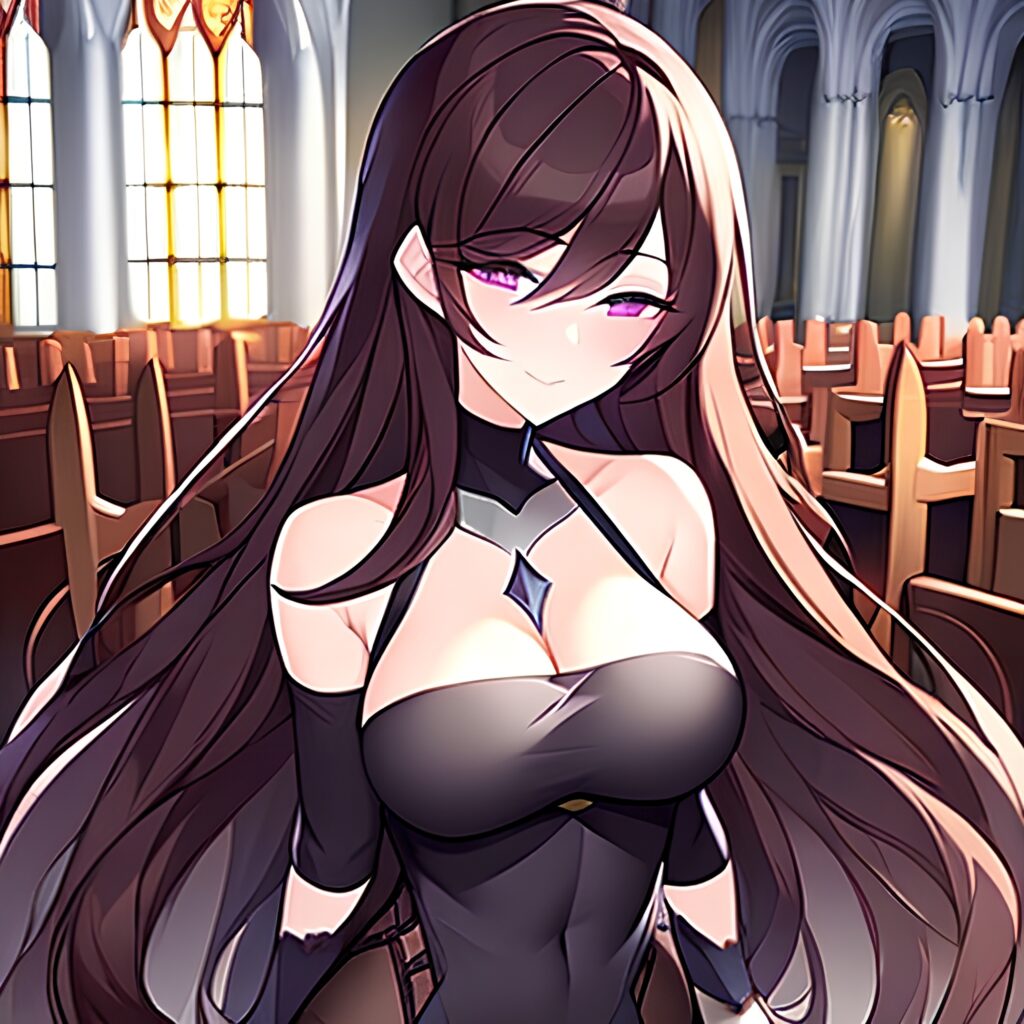 fishnet brunette church woman long hair messy hair