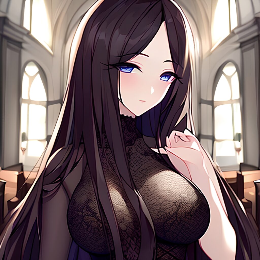 fishnet brunette church woman messy hair long hair 