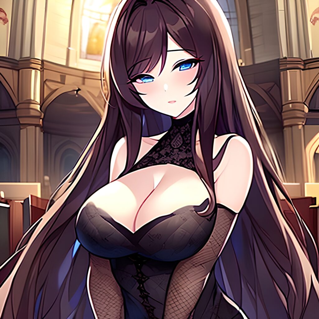 fishnet brunette church woman messy hair long hair 