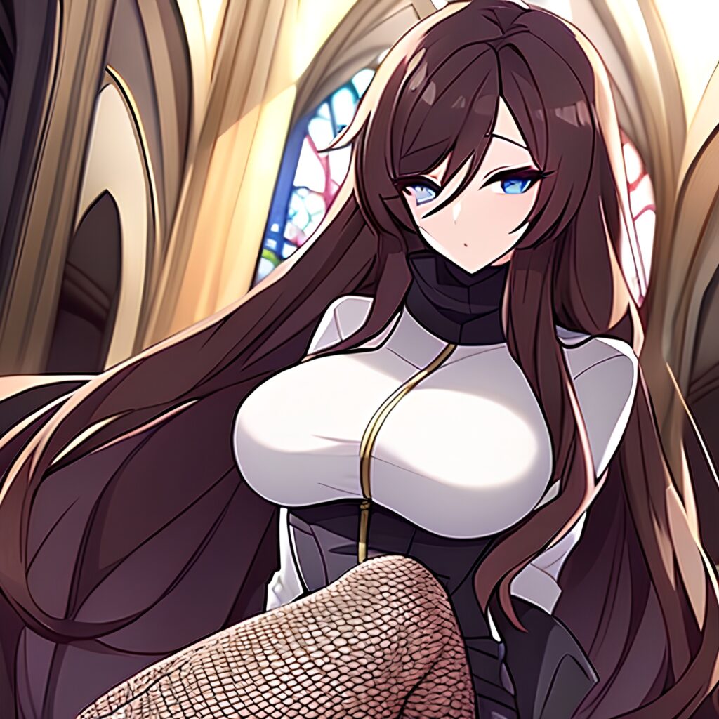 fishnet brunette long hair church messy hair woman 