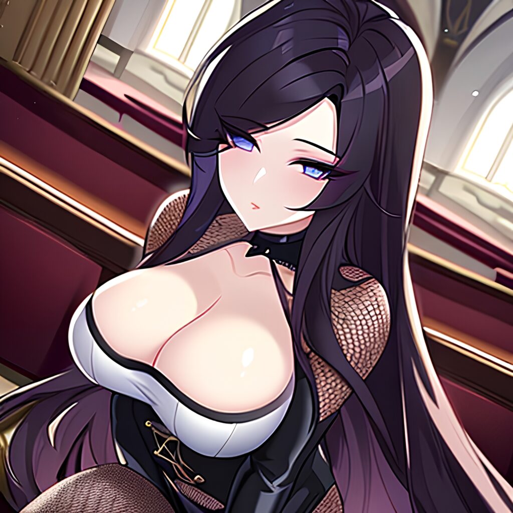fishnet brunette long hair church woman messy hair 