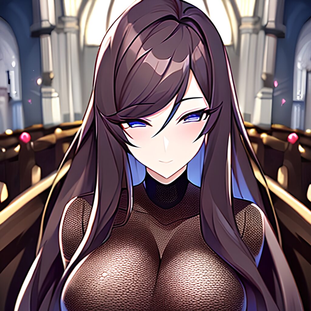 fishnet brunette long hair messy hair church woman