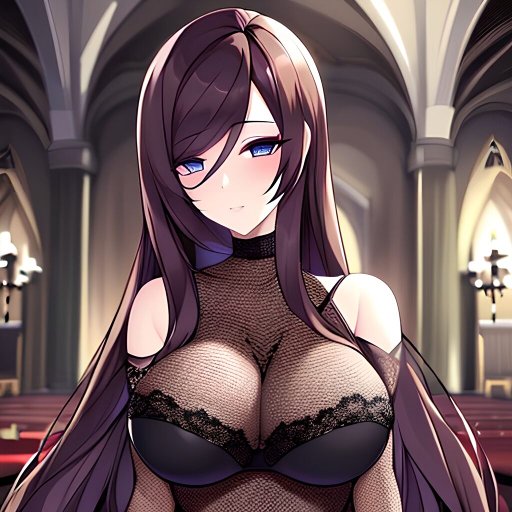 fishnet brunette long hair messy hair church woman