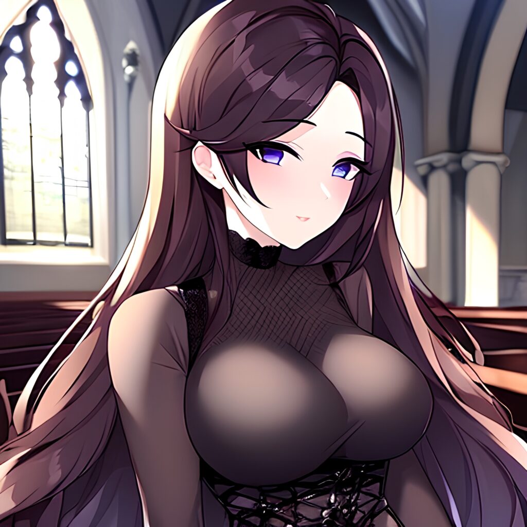 fishnet brunette long hair messy hair woman church