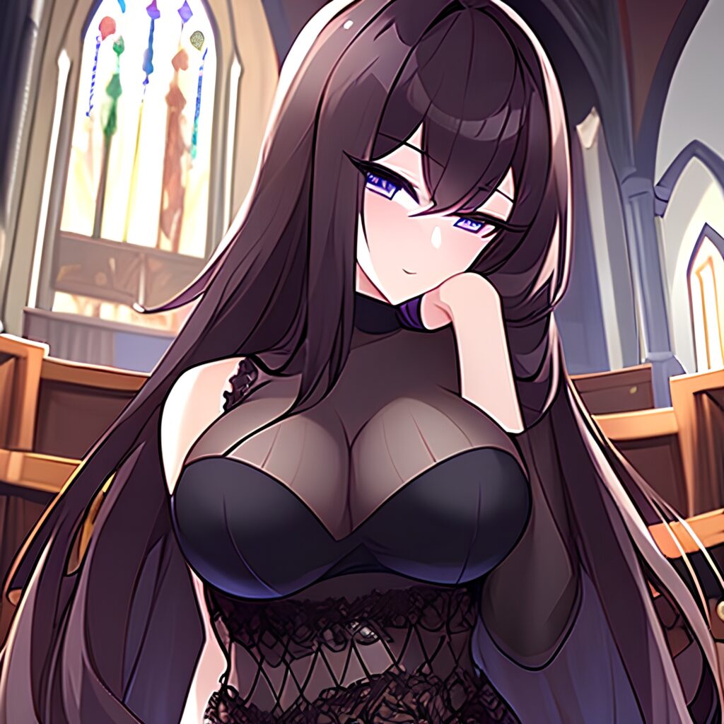fishnet brunette long hair messy hair woman church 