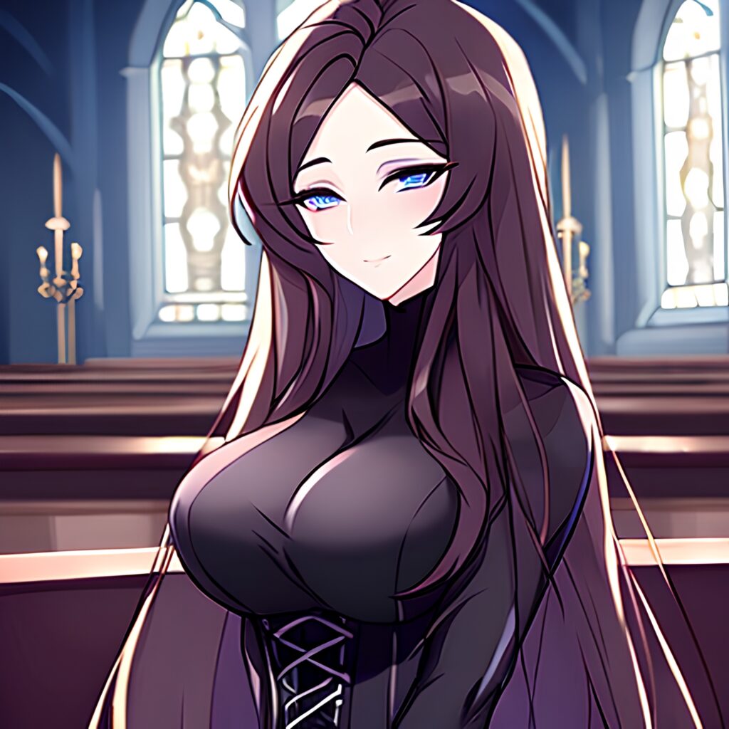 fishnet brunette long hair woman church messy hair