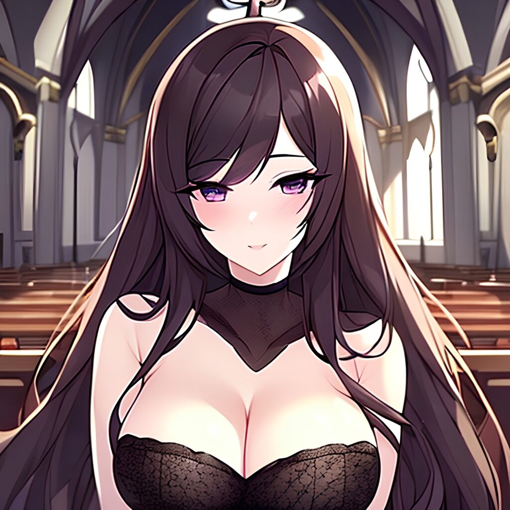 fishnet brunette messy hair church long hair woman