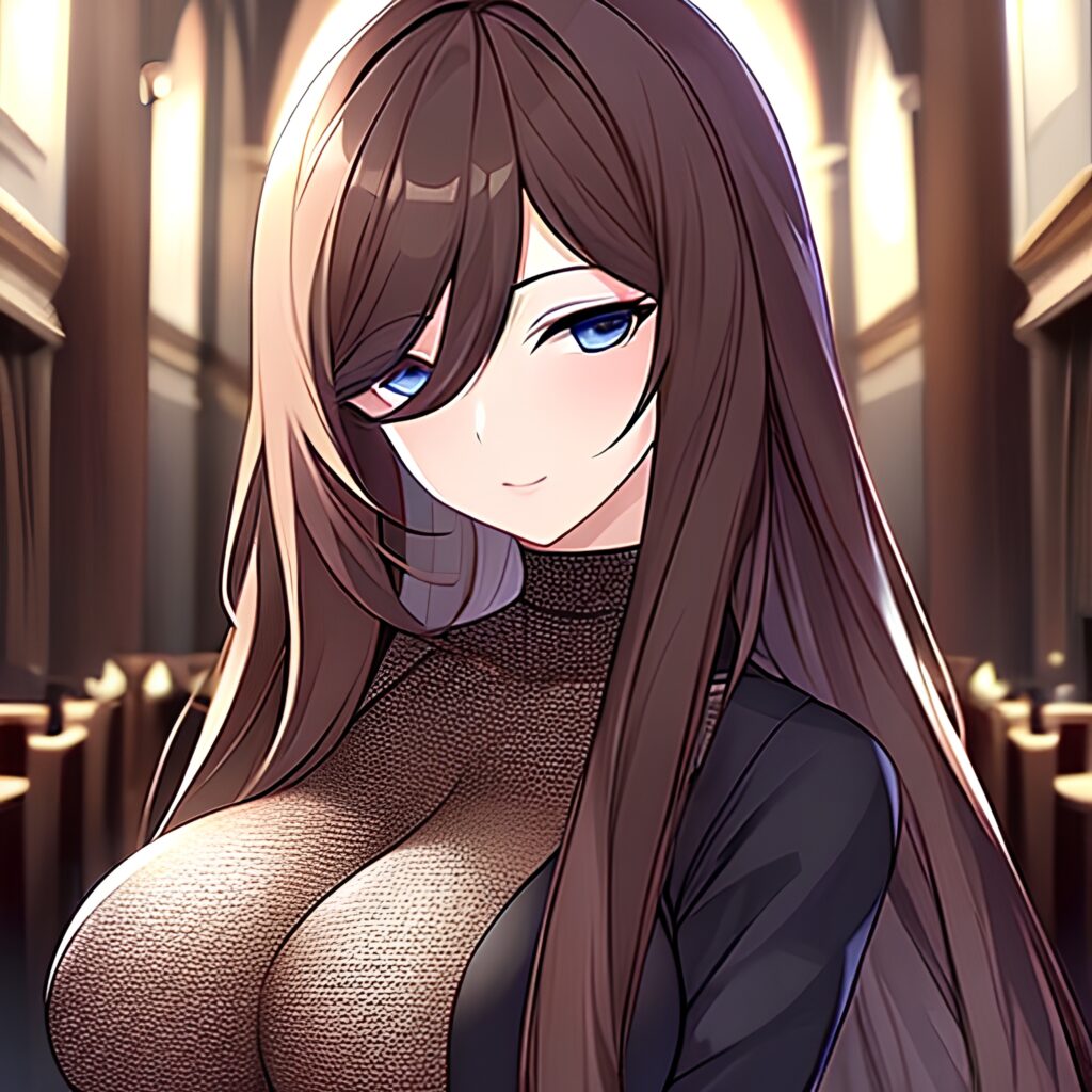 fishnet brunette messy hair church long hair woman 