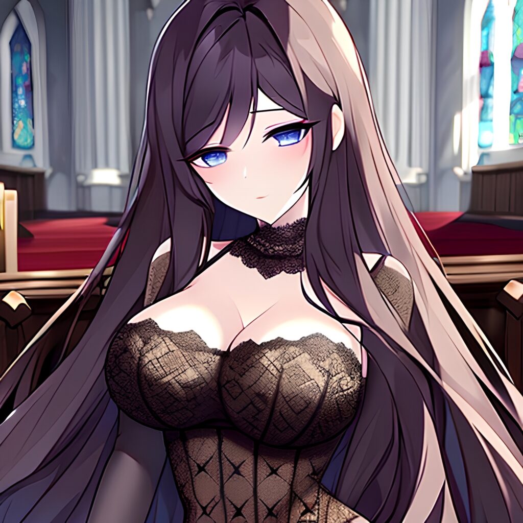 fishnet brunette messy hair church long hair woman 