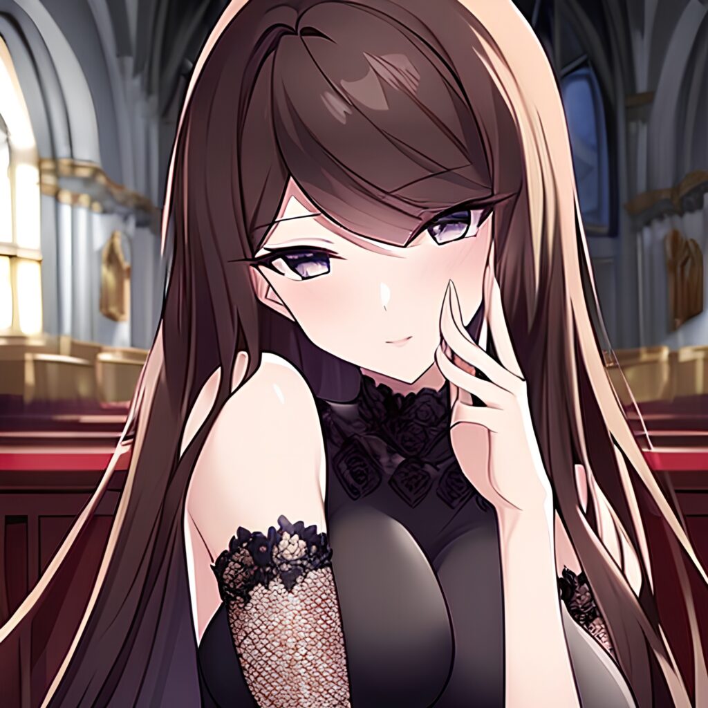 fishnet brunette messy hair church woman long hair 