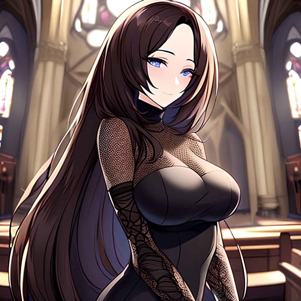 fishnet brunette messy hair church woman long hair