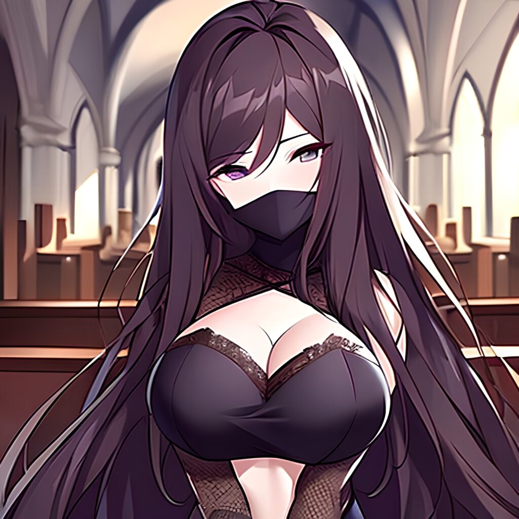 fishnet brunette messy hair long hair church woman 