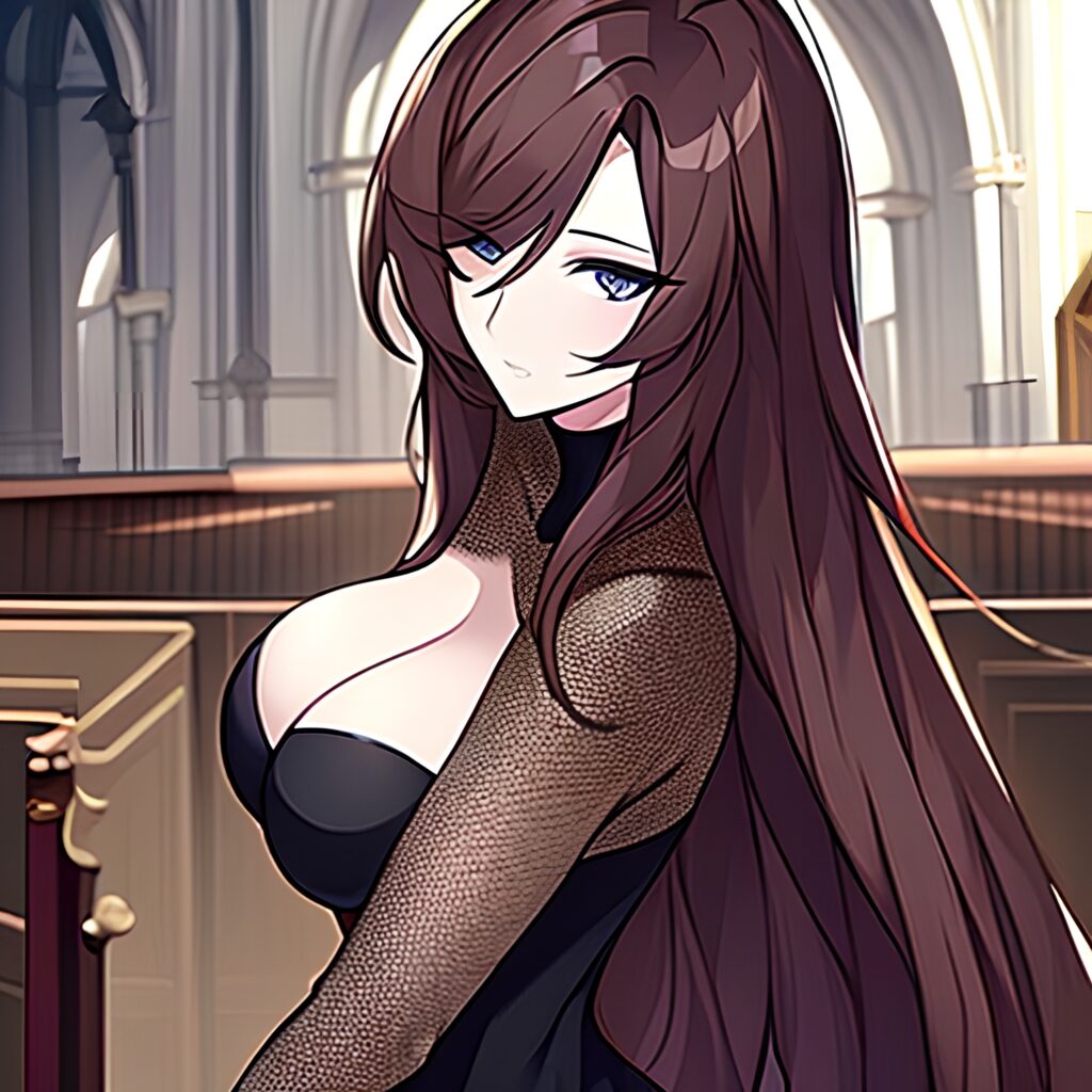 fishnet brunette messy hair long hair church woman