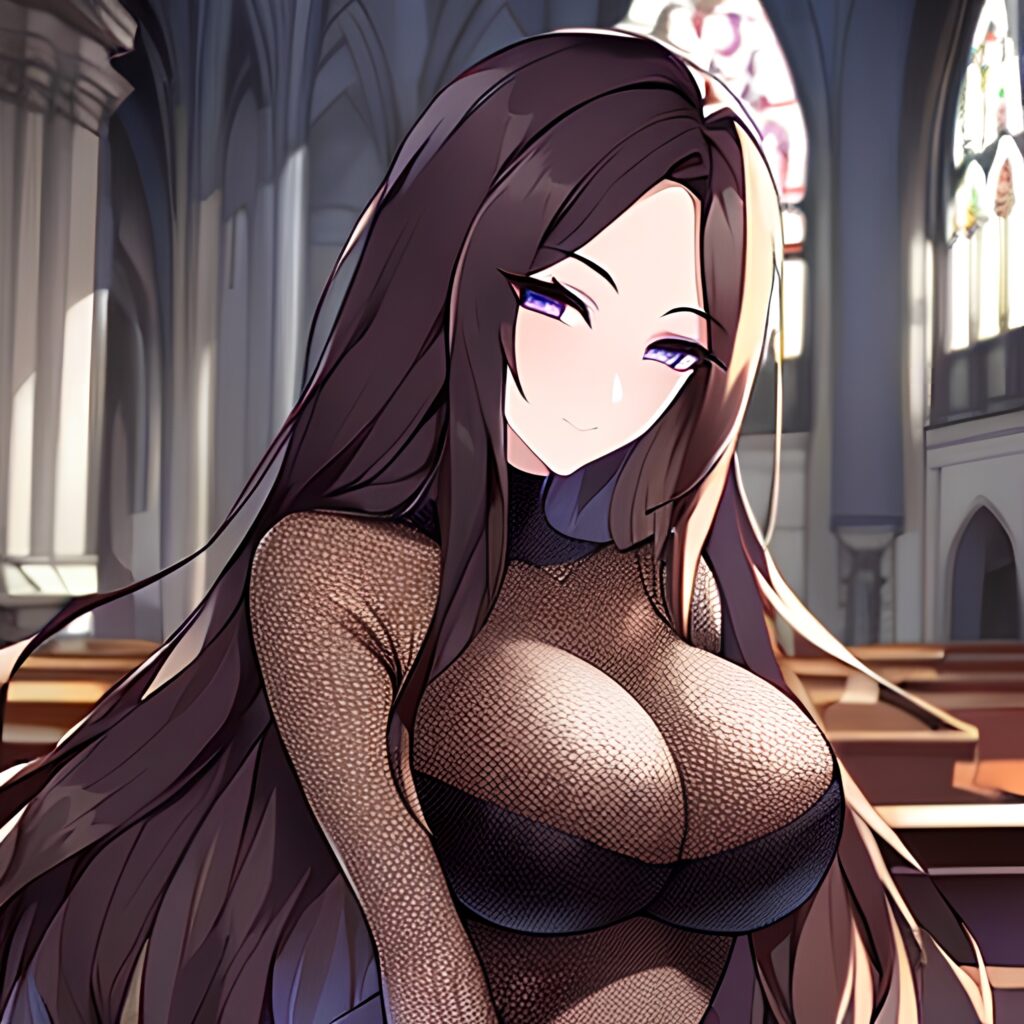 fishnet brunette messy hair long hair woman church