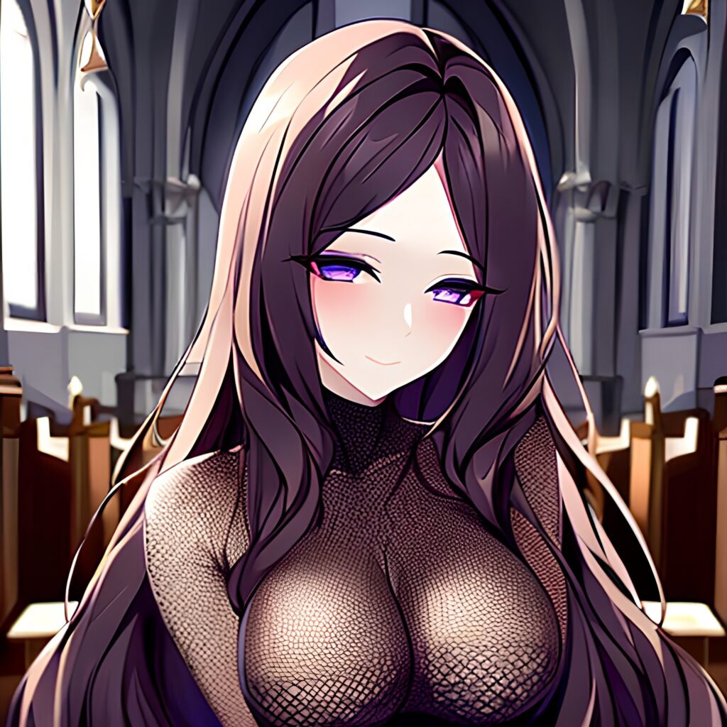fishnet brunette messy hair long hair woman church