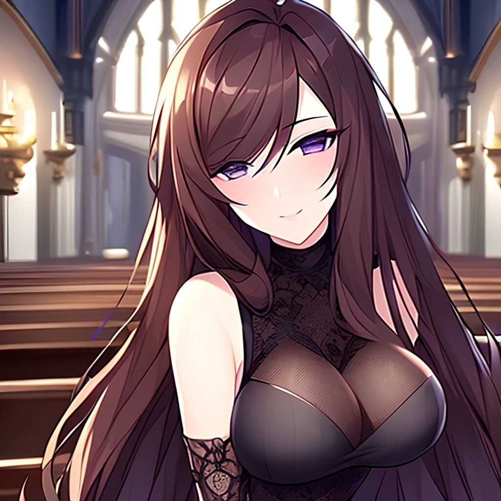 fishnet brunette messy hair long hair woman church