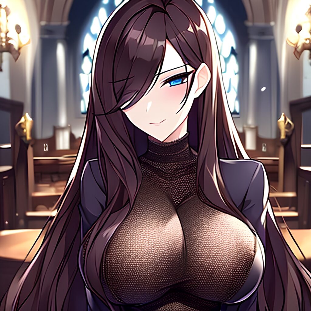 fishnet brunette messy hair long hair woman church