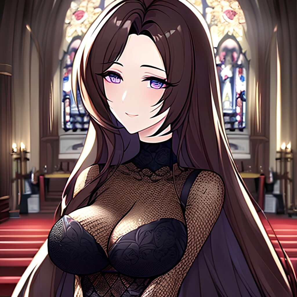 fishnet brunette messy hair woman church long hair