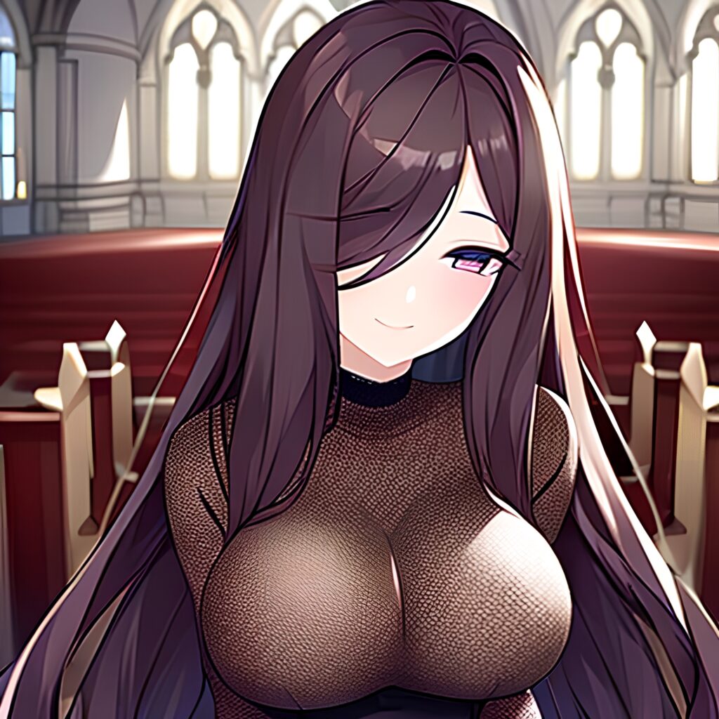 fishnet brunette messy hair woman long hair church 