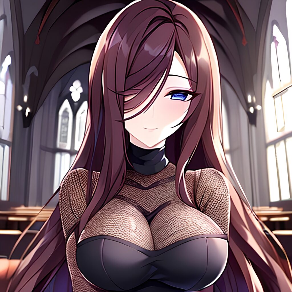 fishnet brunette messy hair woman long hair church