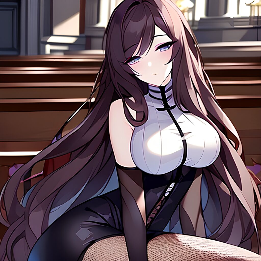 fishnet brunette messy hair woman long hair church 