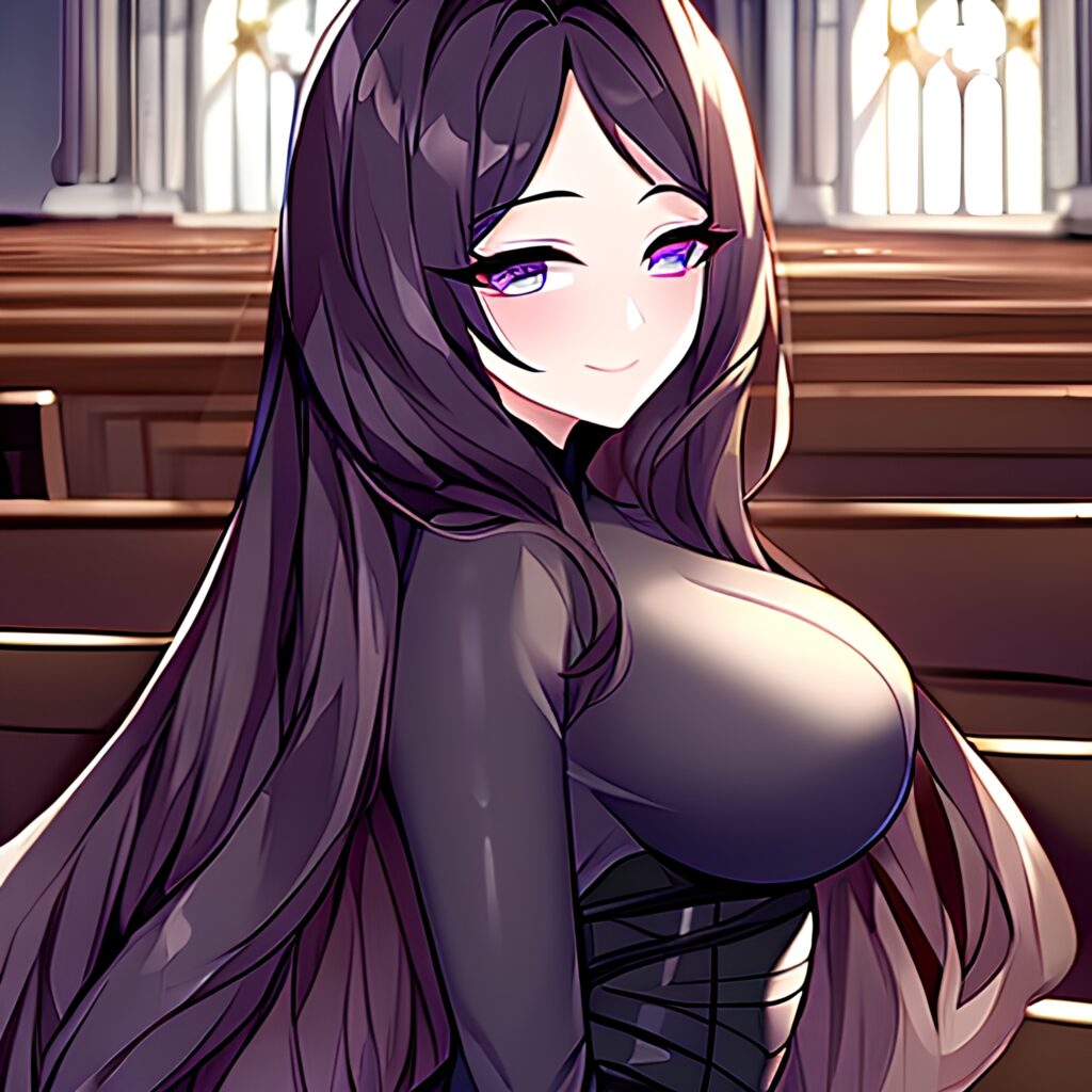 fishnet brunette woman church long hair messy hair 