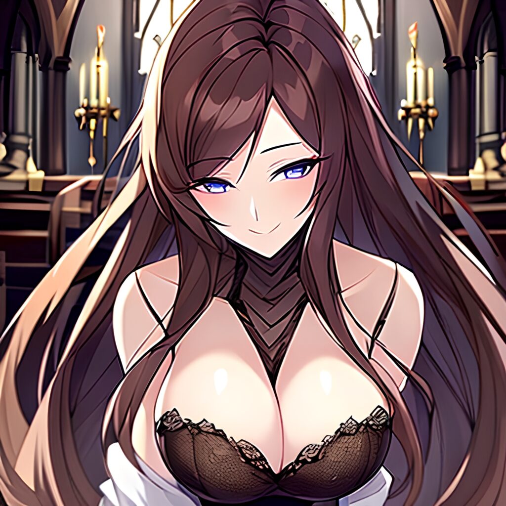 fishnet brunette woman long hair messy hair church