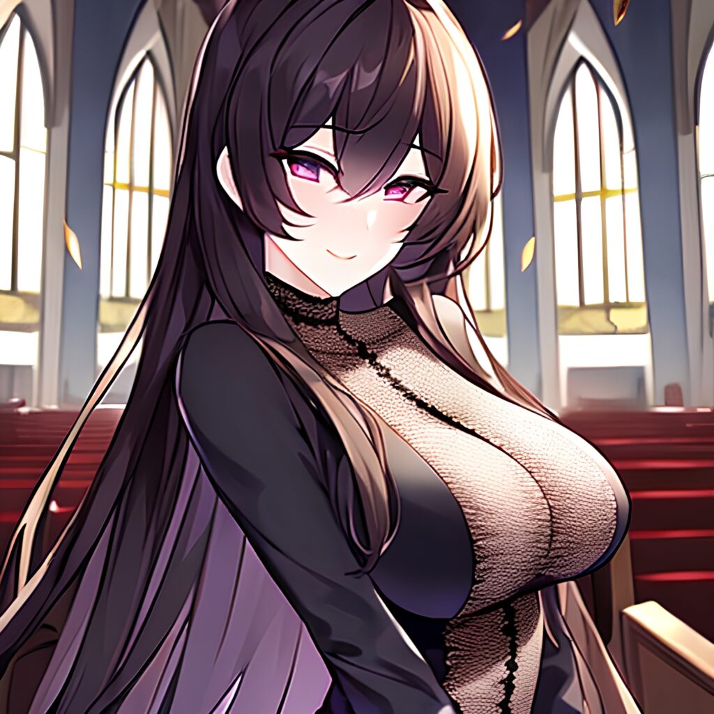 fishnet brunette woman messy hair church long hair