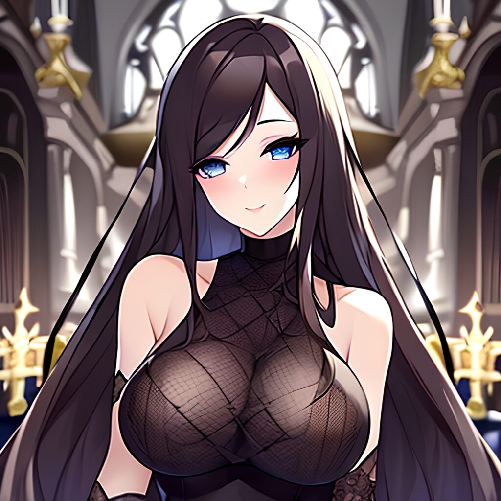 fishnet church brunette long hair messy hair woman
