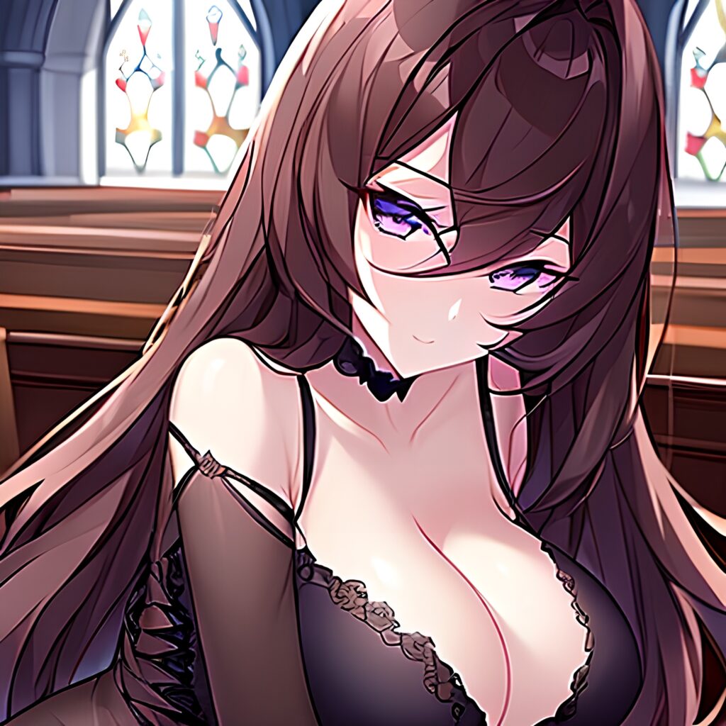 fishnet church brunette long hair woman messy hair