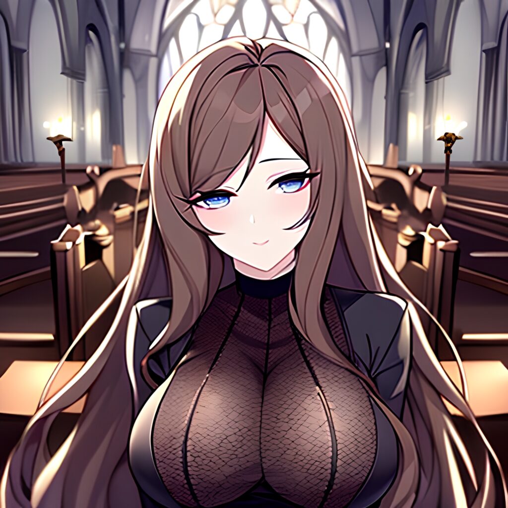 fishnet church brunette long hair woman messy hair