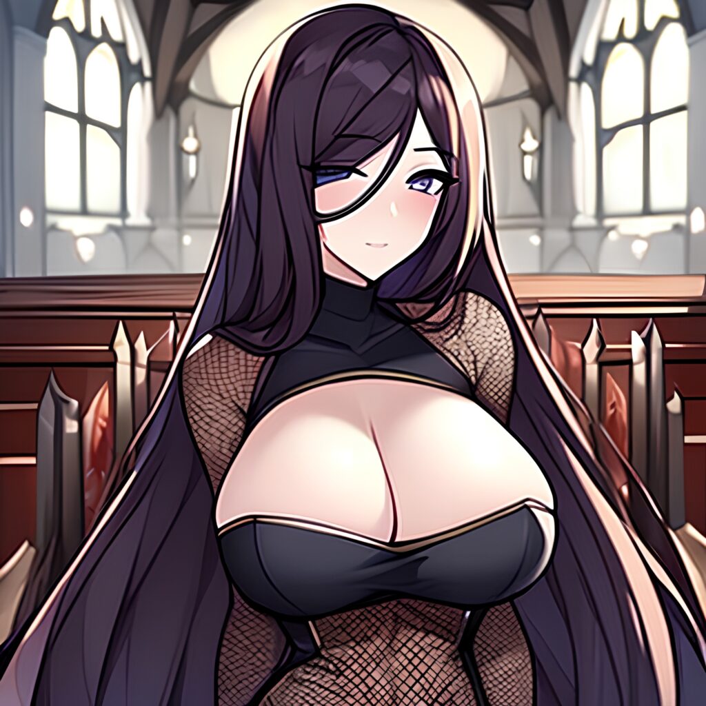 fishnet church brunette long hair woman messy hair
